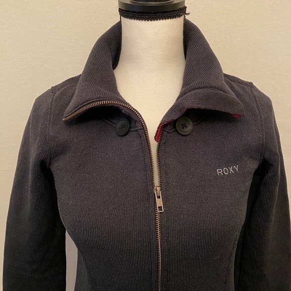 ROXY Ribbed Sweater Jacket Logo Pockets Full Zip - Picture 1 of 6